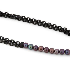 Black Ip Stainless Steel Catena Isaac Necklace With Black Pearls - Black